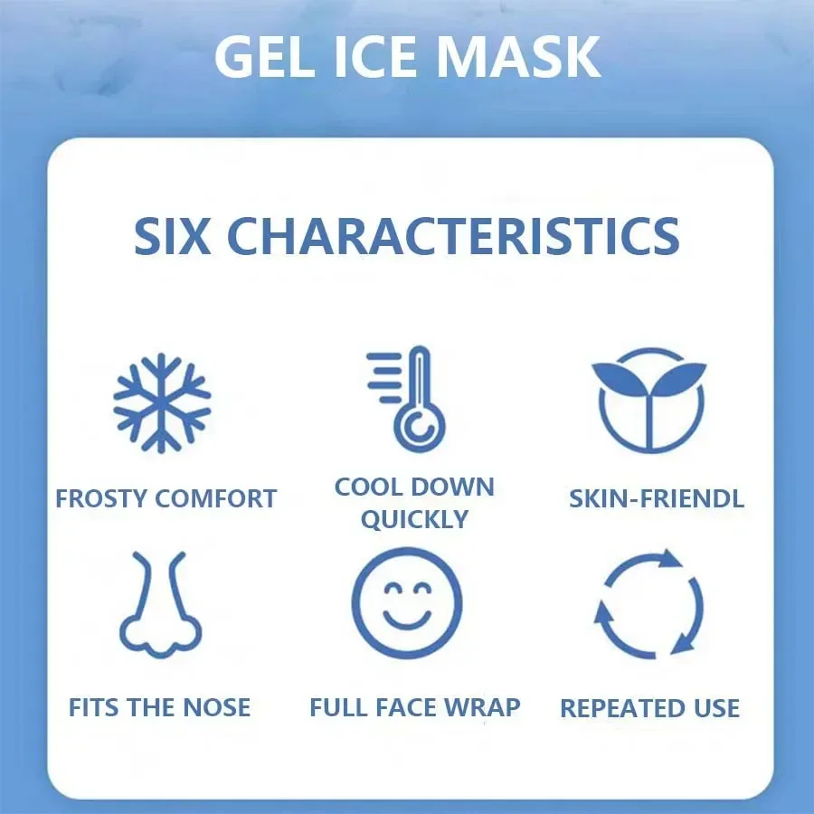 Hot & Cold Gel Face Mask Adjustable Straps Reusable for Stress Relief Reducing Puffiness and Relaxation Full Coverage Skin Care