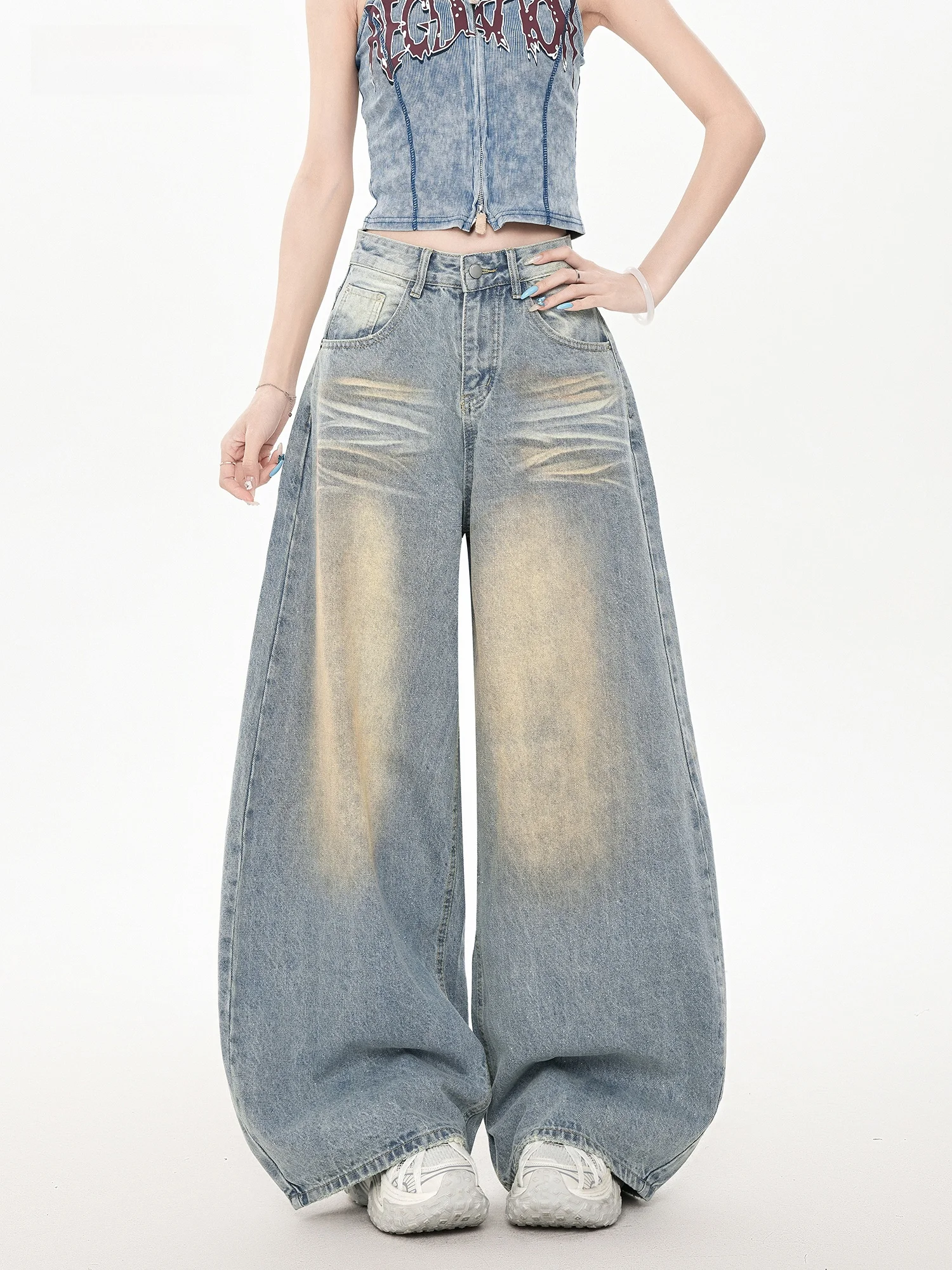 

Женские джинсы с высокой талией свободного кроя, синие, с эффектом потертости, повседневный стиль, весна-лето, новинка, бренд E.D.X.