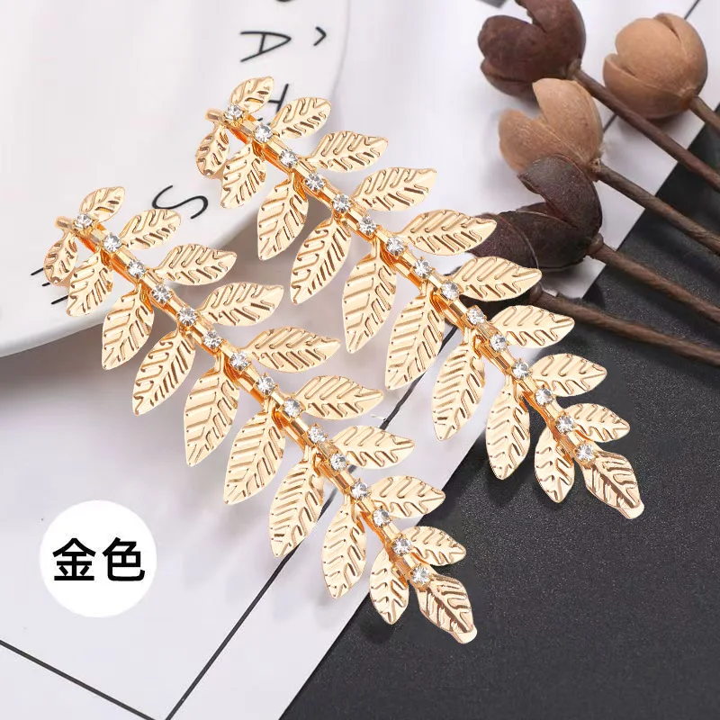 مشبك شعر بورق ذهبي مرصع بالكريستال، إكسسوار شعر عروس رومانية على الطراز الأوروبي والأمريكي