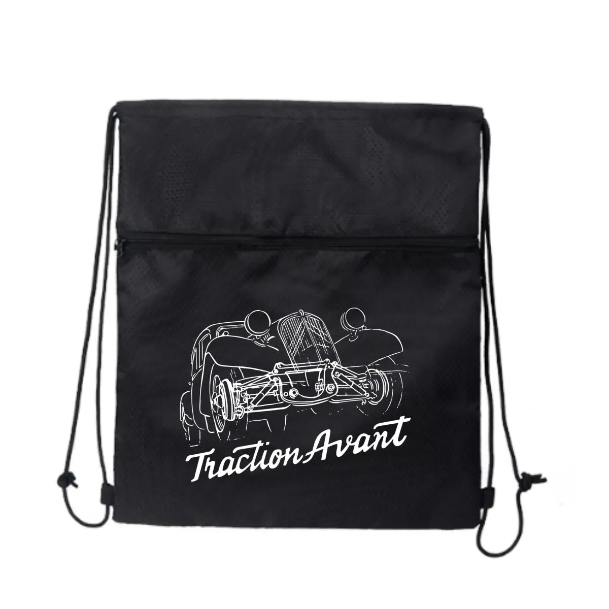 Sac durable à fermeture éclair avec cordon de serrage de conception de plan d'avant de traction