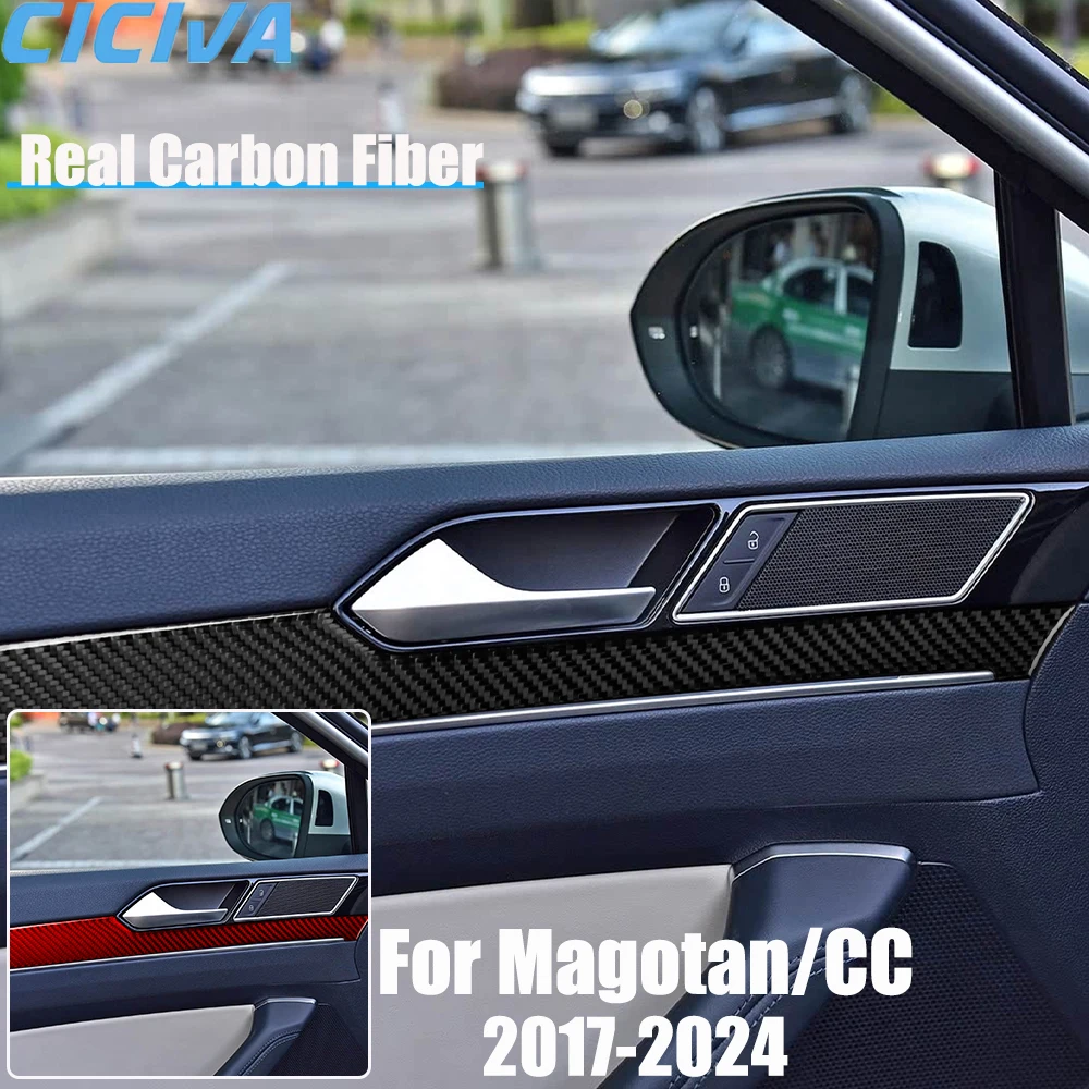 Real Carbon Fiber Car Accessories Door Handle Panel Cover Soft Sticker For Volkswagen Magotan/CC 2017 2018 19 20 21 22 23 24