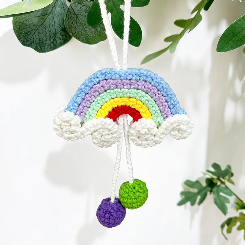 Handmade Crochet Knitted Wool Rainbow Pendant Keychain Bag Car Decoration DIY Internet Red Style