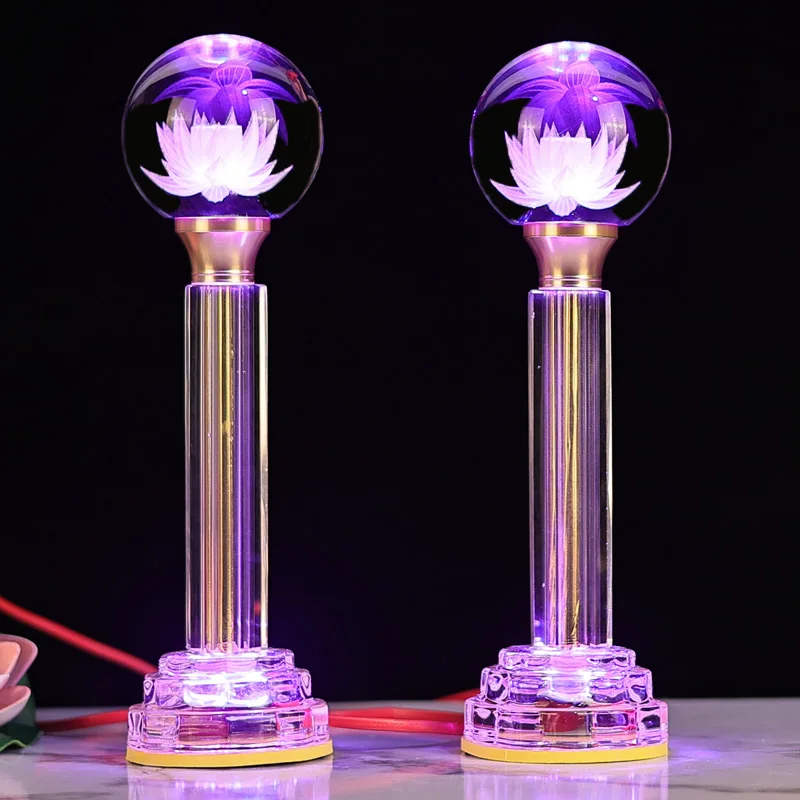 

Crystal Glass Lotus Buddha Lamp Plug-In Long-Burning Lamp for Home Buddha Altar Temple Decoration