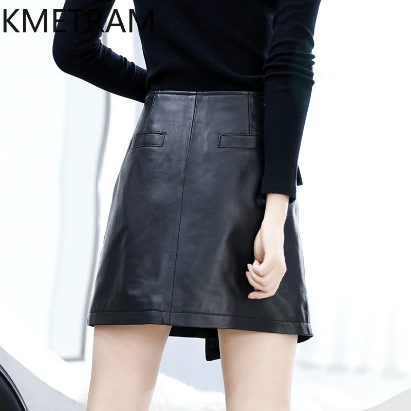 KMETRAM Real Sheepskin Genuine Leather Skirts Autumn Women Clothing 2024 New Arrivals High Waist Skirt Short Skirt Топ С Юбкой