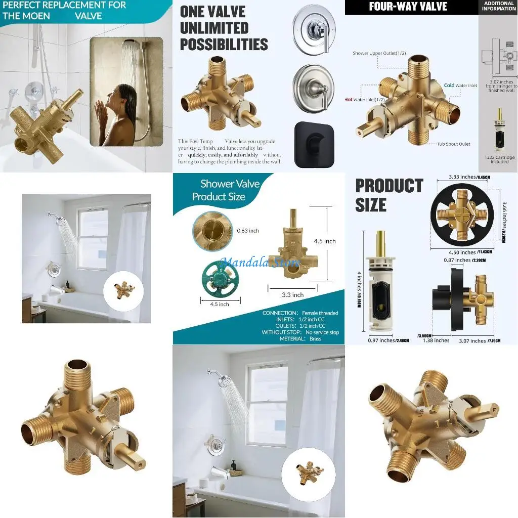

U2JC Heavy Duty Brass Tub & Shower Rough Adapter 0.5 Inch NPT Threaded Suitable for Posi Temp Compatibility & 4 Way Outlets
