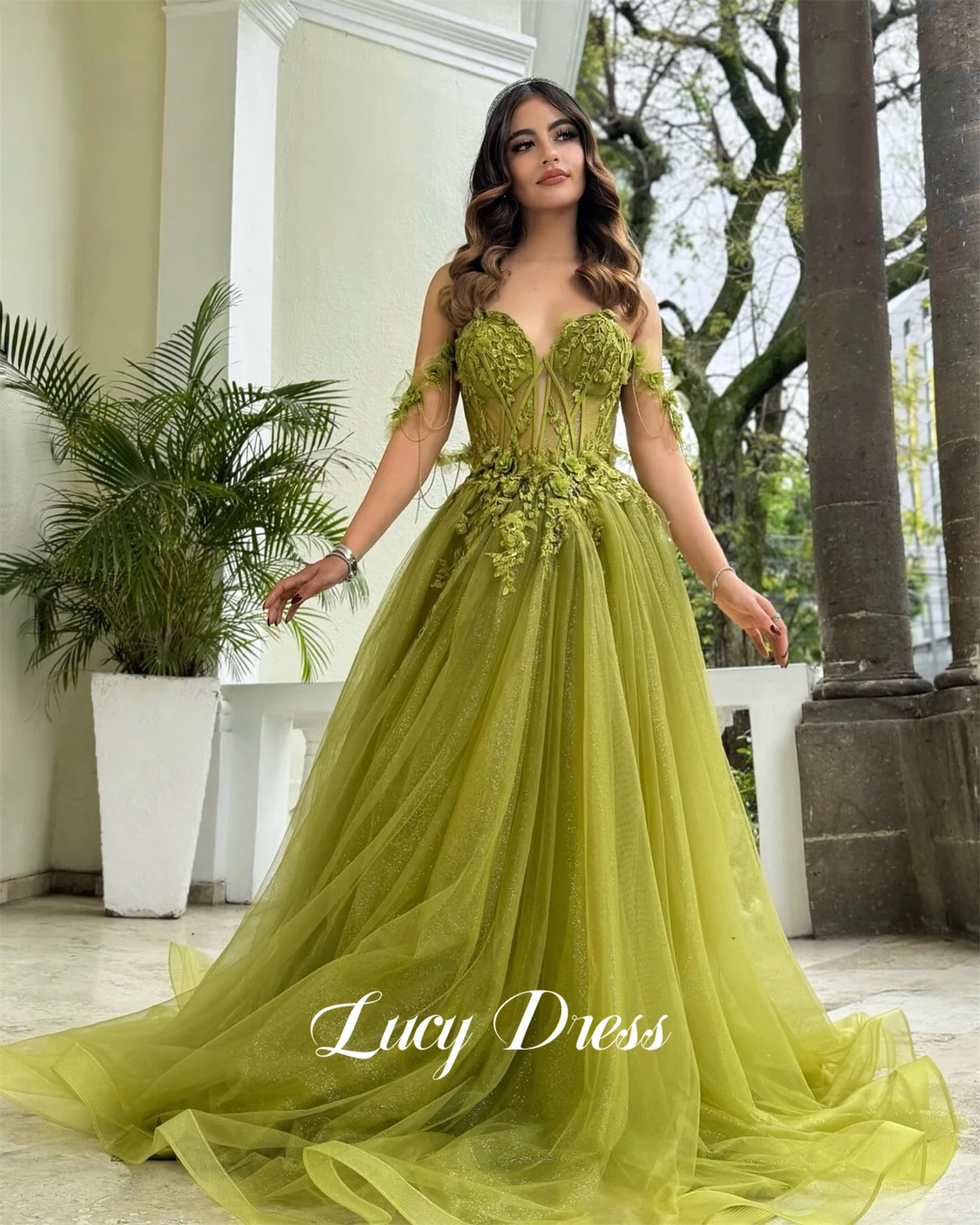 Lucy Graduation Gown Party Dress Line A Green Evening Dresses for Special Occasions Ball Gowns prom dress Customized