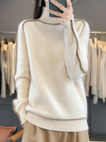 Women 100% Merino Wool Mock Collar Sweater Long Sleeve Thick Knitted Pullover Warm Autumn Winter Casual Cashmere Clothing Tops