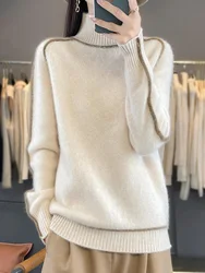 Women 100% Merino Wool Mock Collar Sweater Long Sleeve Thick Knitted Pullover Warm Autumn Winter Casual Cashmere Clothing Tops