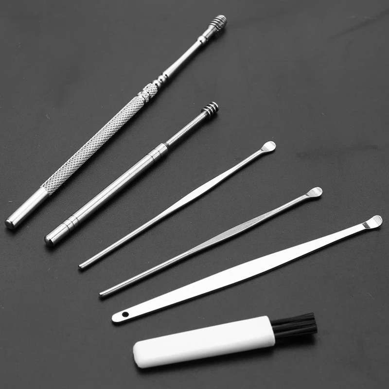 6 sztuk patyczek do uszu zestaw ze stali nierdzewnej Earpick wosku z uszu Curette Remover do czyszczenia uszu łyżka spiralne ucho czyste narzędzie z przypadku