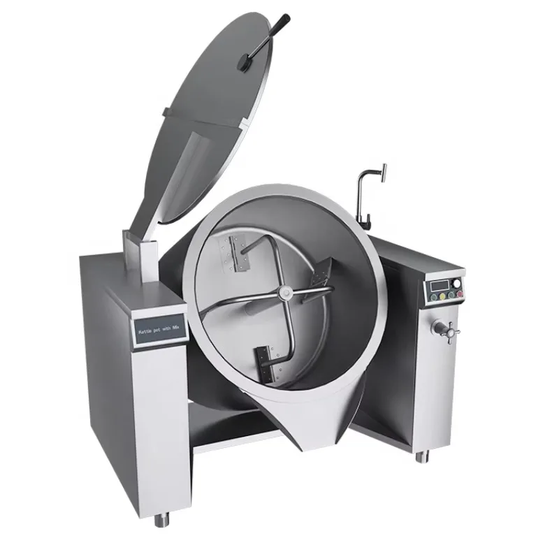 

Commercial Industrial Kettle Tilting Boiling Pan With Mixer Large Capacity Tilting Boiling Pot Kitchen Equipments Tilt Kettles