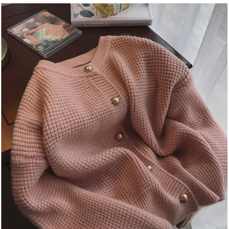 2025 신상 봄 가을 겨울 여성 스웨터 한국 스타일 라운드넥 싱글 버튼 니트 가디건 코트 여성 니트웨어