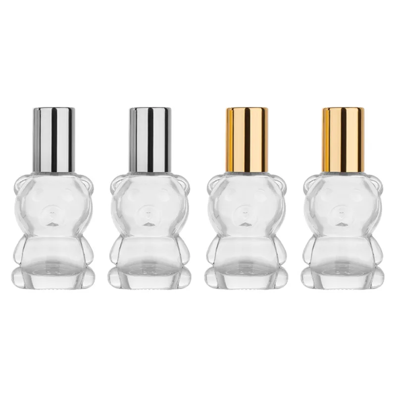Essential Oil Glass Bottle Empty Clear Bear Shaped Steel Roller Ball Vial Refillable Makeup Packaging 8ML Perfume Roll on Bottle