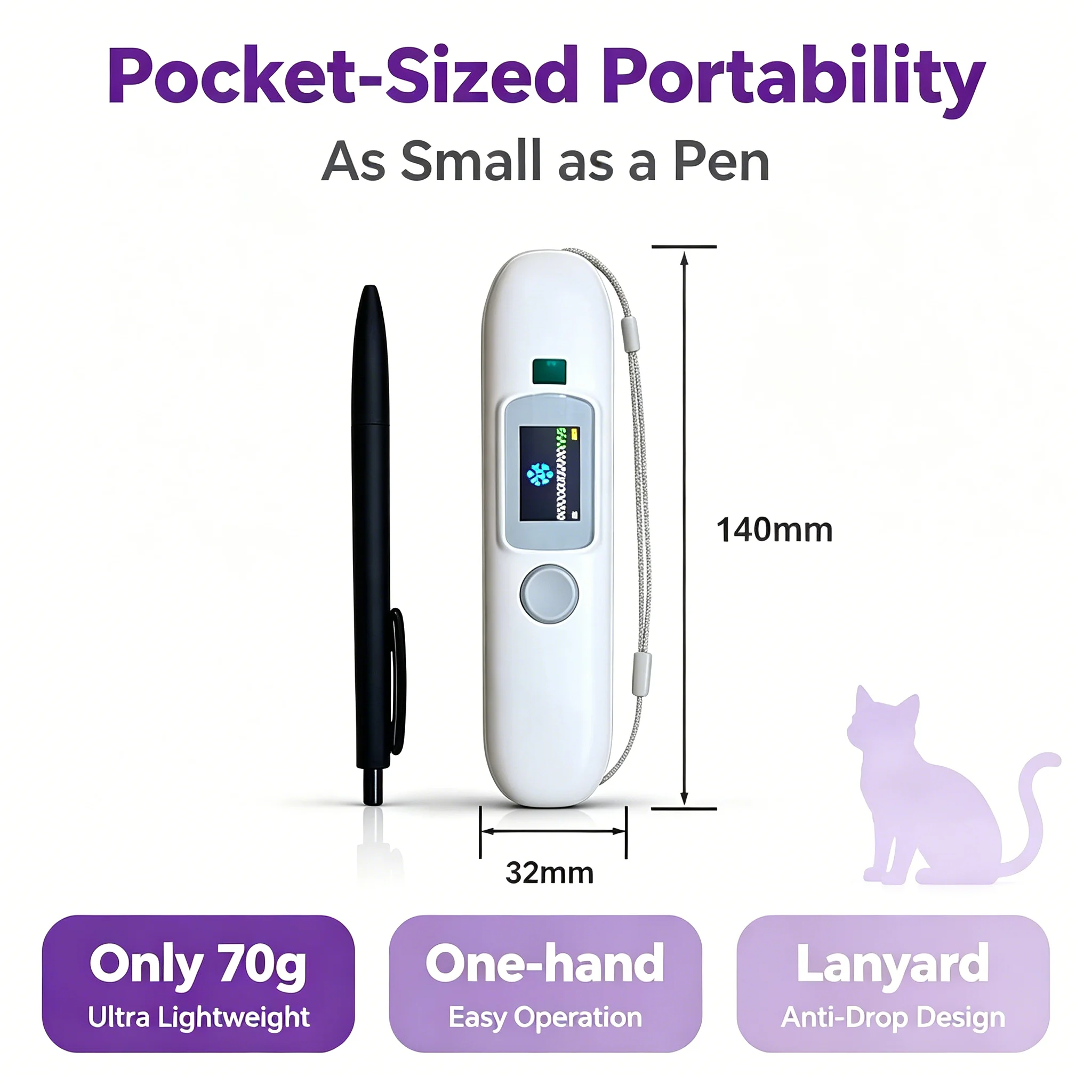 CT006 FDX‑B Thermo RFID Microchip Scanner Handheld Real‑Time Temperature Animal ID Reader for Dog Cat Horse Livestock Farm Use