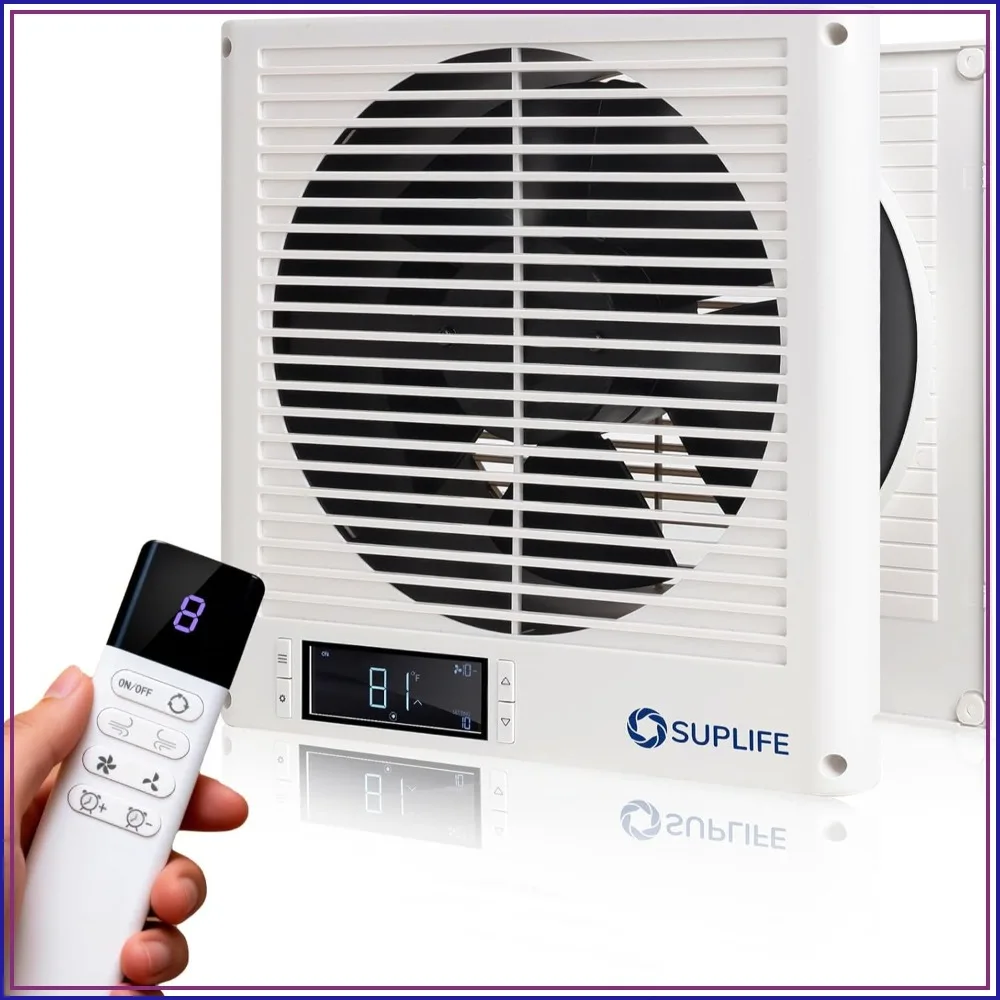 

8" Room to Room Fan with Remote, Reversible Through Wall Fan, 320 CFM, Quiet Air Circulation, Durable, Temperature Control