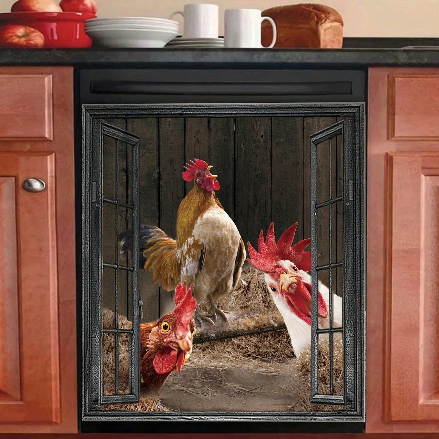 Animal Rooster Dishwasher Refrigerator Magnetic Sticker PVC Waterproof and Anti Staining Kitchen Home Decoration 65x58.5CM