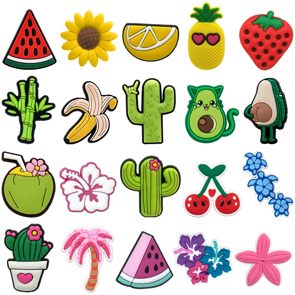 1/20PCS Shoe Charm Plant Series,Strawberry  Flower Cactus Shoe Accessories,Cherry  Clog Buckles for Girls
