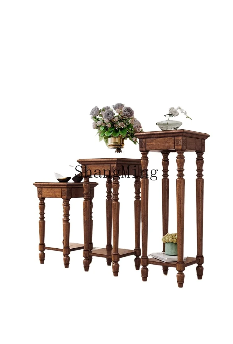 

HJ flower stand balcony plant stand log floor-to-ceiling interior decoration bonsai stand high and medium dwarf combination