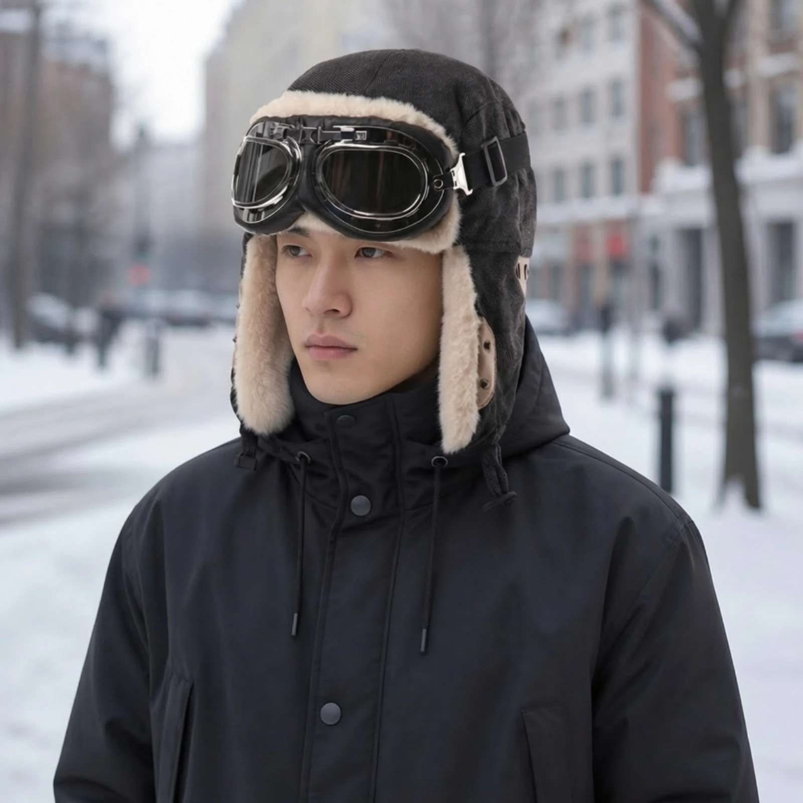 Adult Winter Aviator Hat Wind-Resistant Aviator Hat with Goggles One Size Fits Most Soft for Adults, Skiing, Hiking