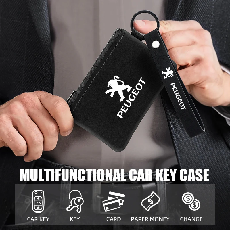 Leather Men's Key Card Bag High-quality Multi-function Key Box for Peugeot 107 206 207 208 307 308 406 407 408 508 2008 3008