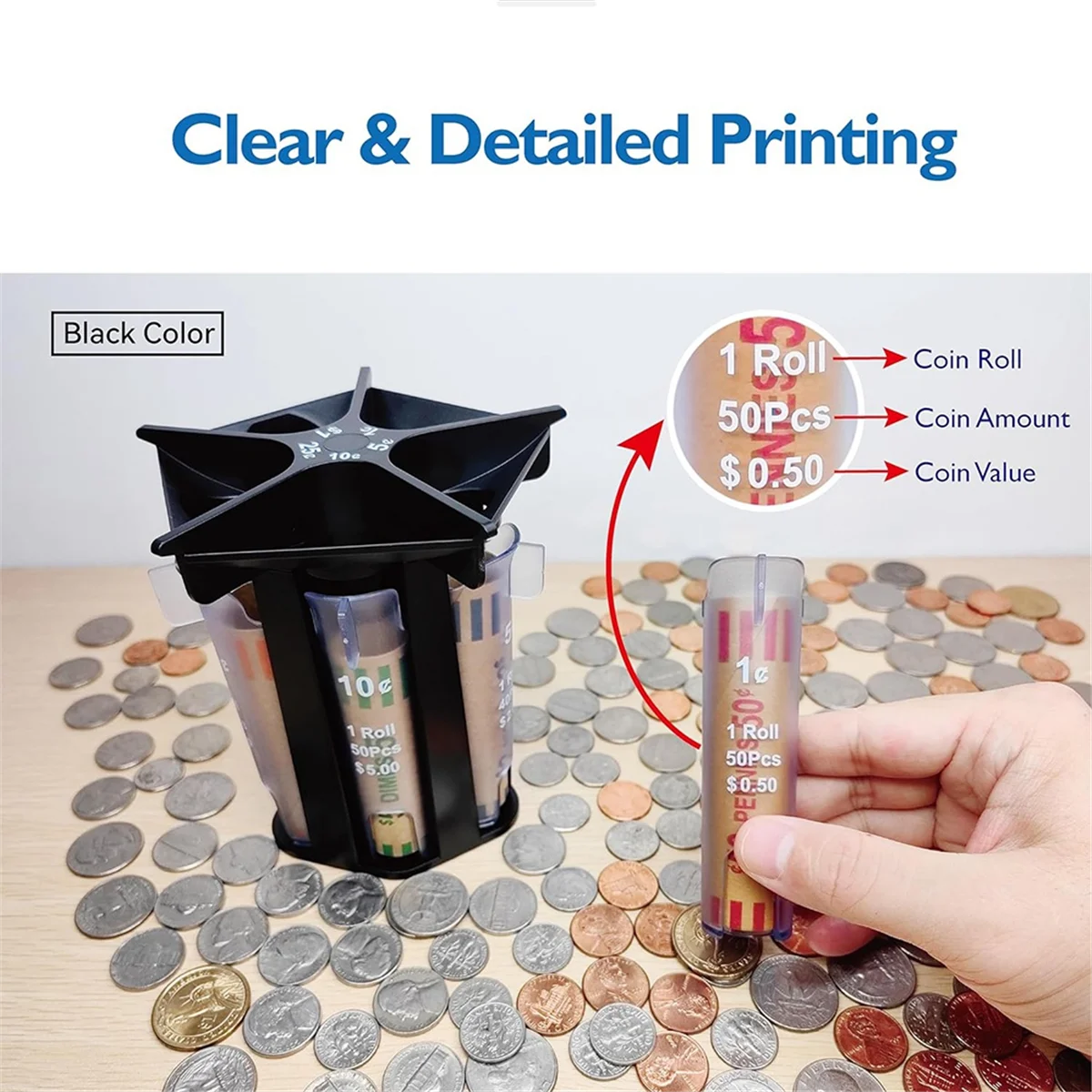 

Coin Sorter Tube Coin Counter with Coin Wrappers,5-IN-1 Change Sorter Change Counter Machine, Coin Organizer Coin HolderJADD