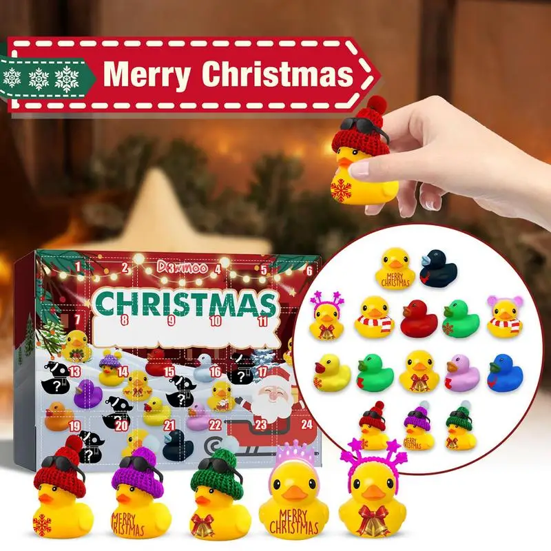 Christmas Advent Calendar Ducks 24 Days Rubber Ducks Countdown Calendar Holiday Duck Toys with Sunglasses and Knitted Hats