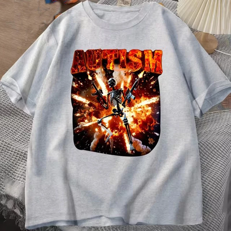 Autistic Funny Skeleton T Shirt Women Men Autism Edgy Skeleton Meme T-shirt Casual Short Sleeve Tshirt Round Neck Clothes image 3