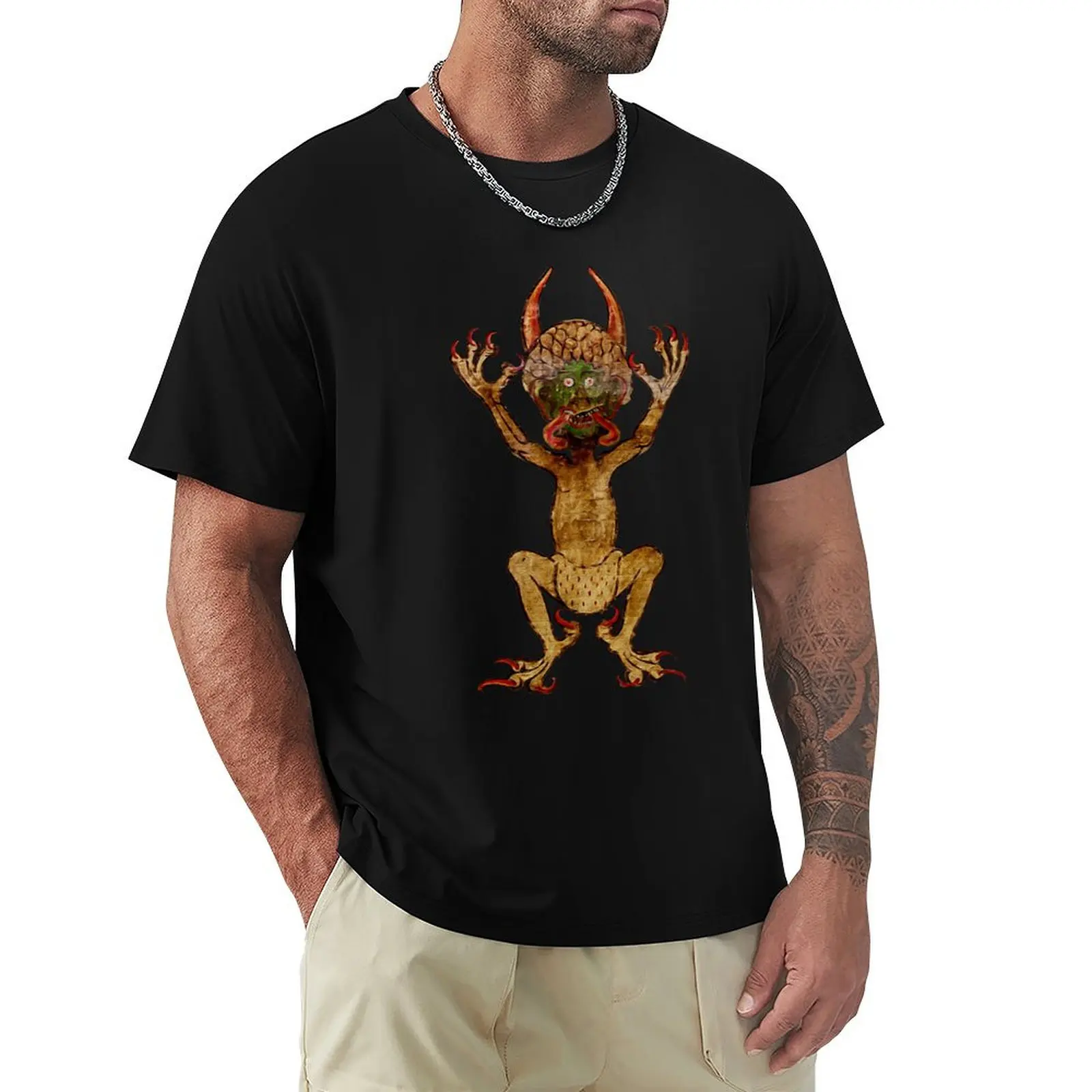 

Codex Gigas Devil (on red) T-Shirt sublime graphic tee shirt blanks black t shirts for men