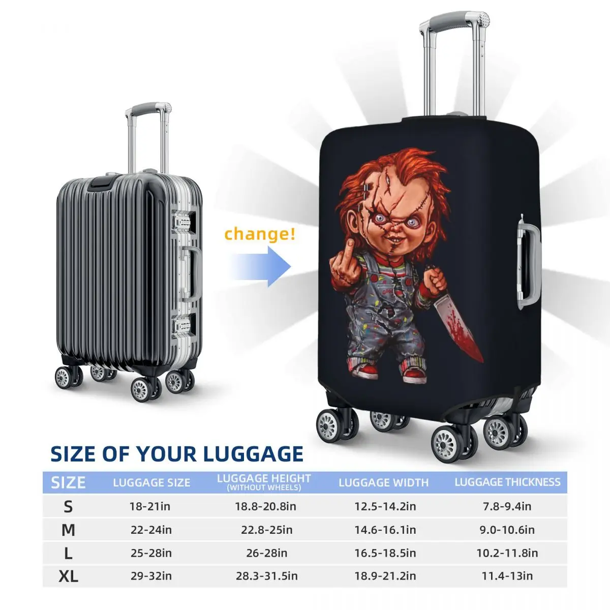 Chucky Print-伸縮性のある防水ラゲッジカバー,18〜32インチのスーツケース用カバー,トラベルアクセサリー