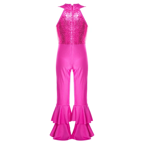 Imagen 2 del producto Disfraz Hippie de lentejuelas de los años 60 y 70 para niñas, mono de baile de discoteca Diva puesta en escena, parte inferior de campana para fiesta Retro Vintage