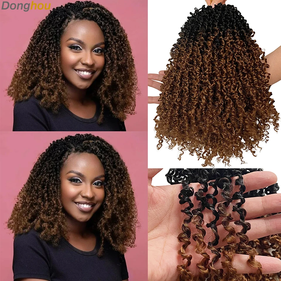 

Donghou 12-дюймовые предварительно скрученные волосы Yanky Twists Вязаные крючком волосы Ombre Коричневые Kinky Passion Twists Волосы Синтетические вьющиеся вязанные крючком косы