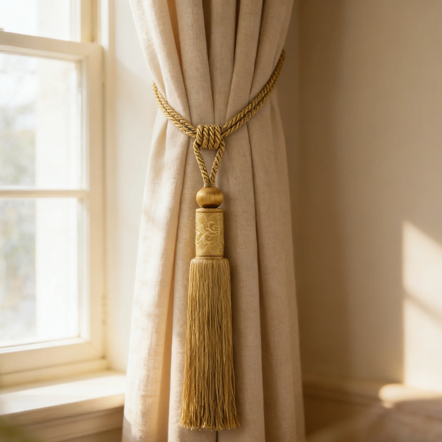 Elegant European French Style Tassel Curtain Tieback Accent & Gold Embroidery Luxury Home Decor for Living Room &Bedroom