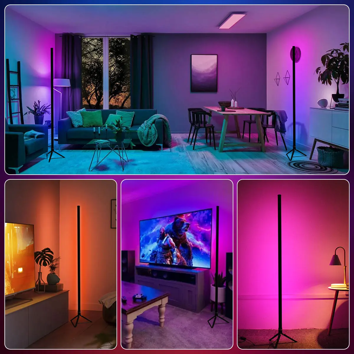 120CM Dimmable RGB LED Standing Atmosphere Light Smart Bluetooth WiFi Tripod Floor Lamp for Bedroom Gaming Room Christmas Decor