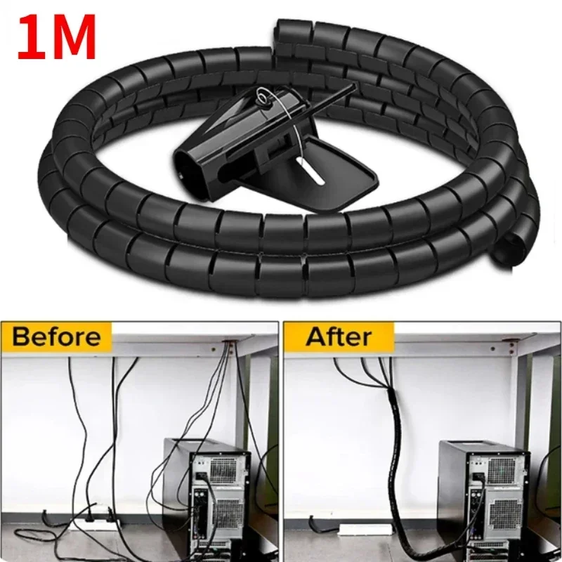 1M Flexible Spiral Cable Wire Protector Cable Organizer Computer Cord Protective Tube Clip Organizer Management Tools 16mm