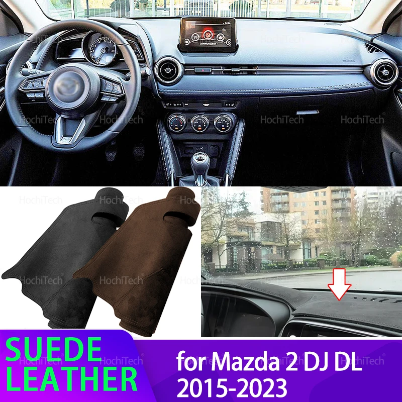 Neue schwarze Anti-UV-Wildleder-Dashmatte 2018 2020 2021, Armaturenbrett-Abdeckung, Sonnenschutz, Teppich-Pad für Mazda 2, Mazda2 DJ DL 2015–2023