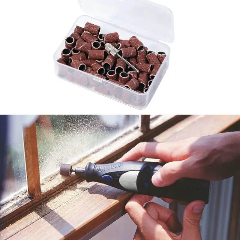 100/210pc Sanding Cap Bands Drum For Electric Manicure Machine 80/120/180 Grit Nail Drill Grinding Bit Files Pedicure Tool Set