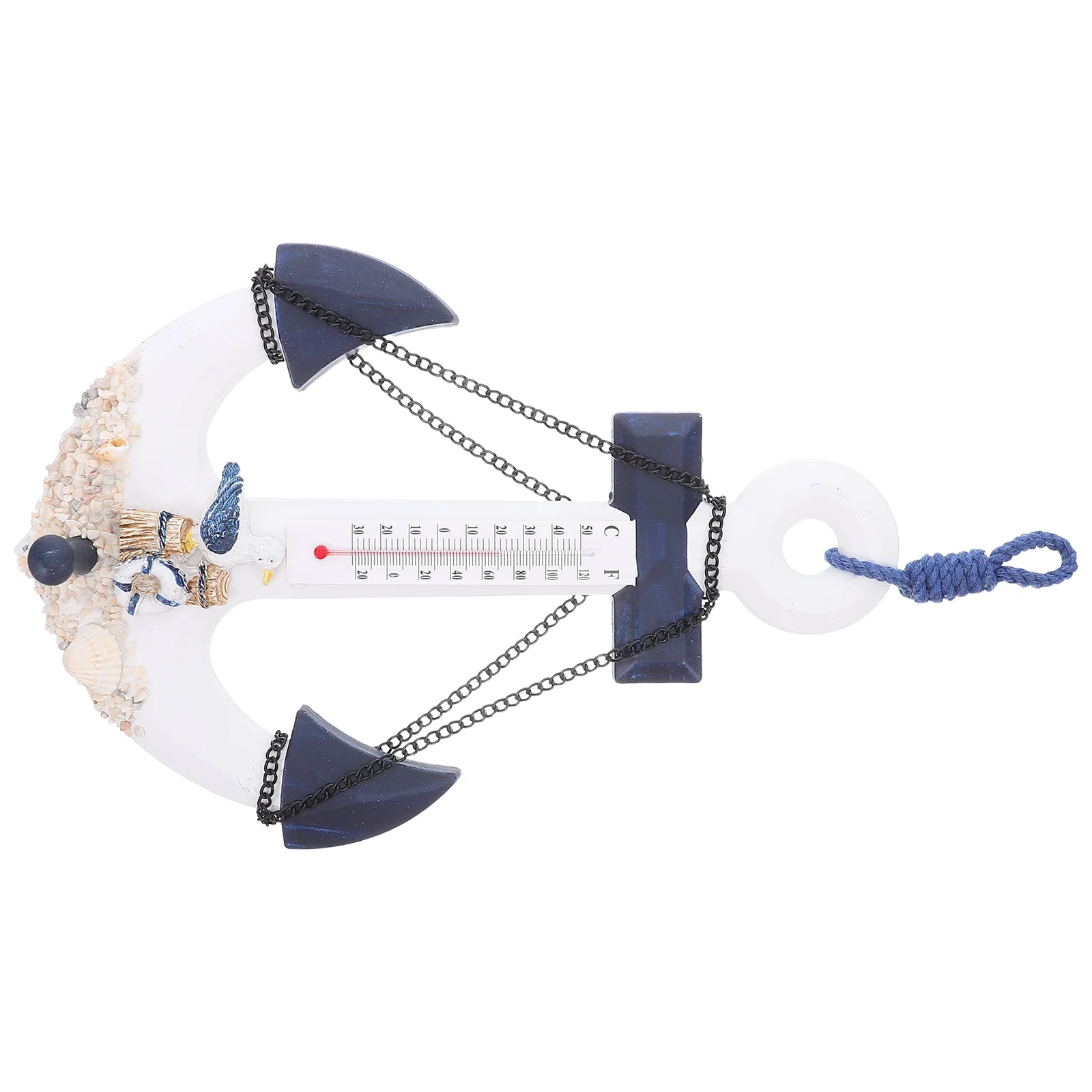 

Wooden Anchor Thermometer Nautical Hanging Hook Mediterranean Bedroom Wall Decor Temperature Gauge