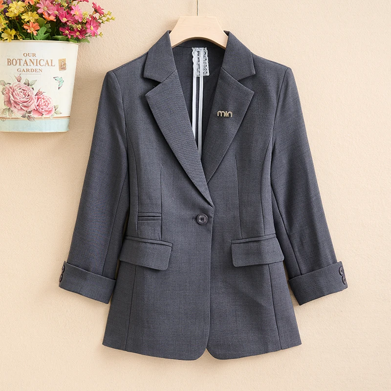Spring Summer New Style Slim Fit Cotton Linen Short Sleeve Women's  Professional Top Age Reduction Western Suit