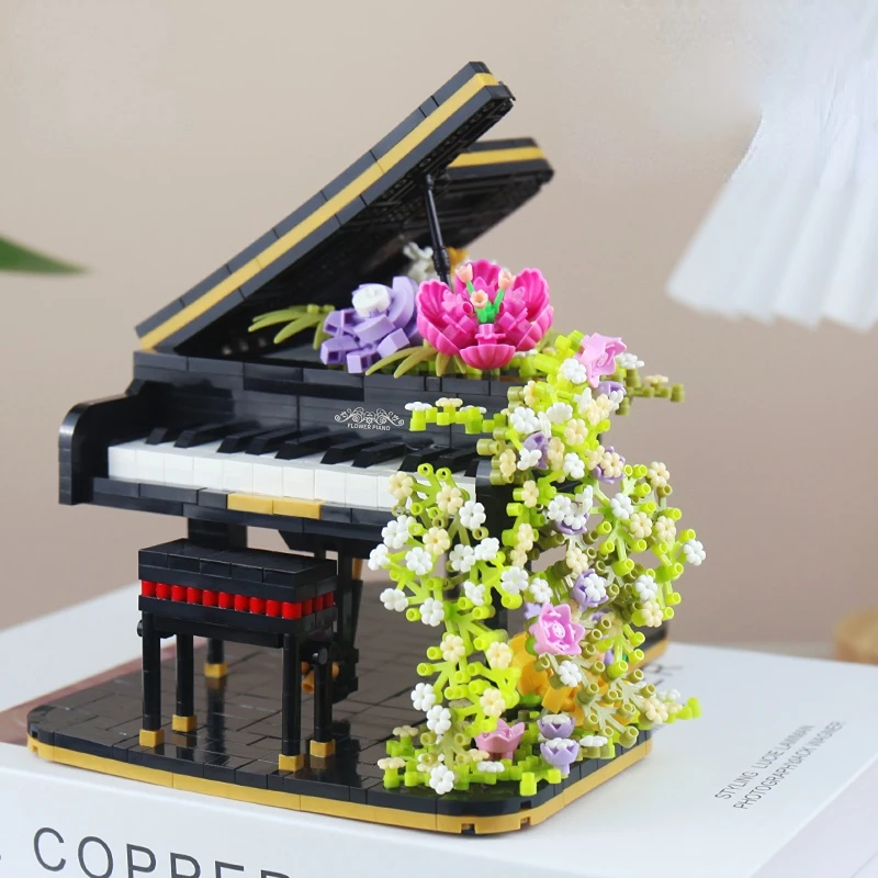 Micro Piano Violin Building Blocks Musical Instrument Flower Waterfall DIY Set Model Brick Toys Children\'s Holiday Gift For Kids