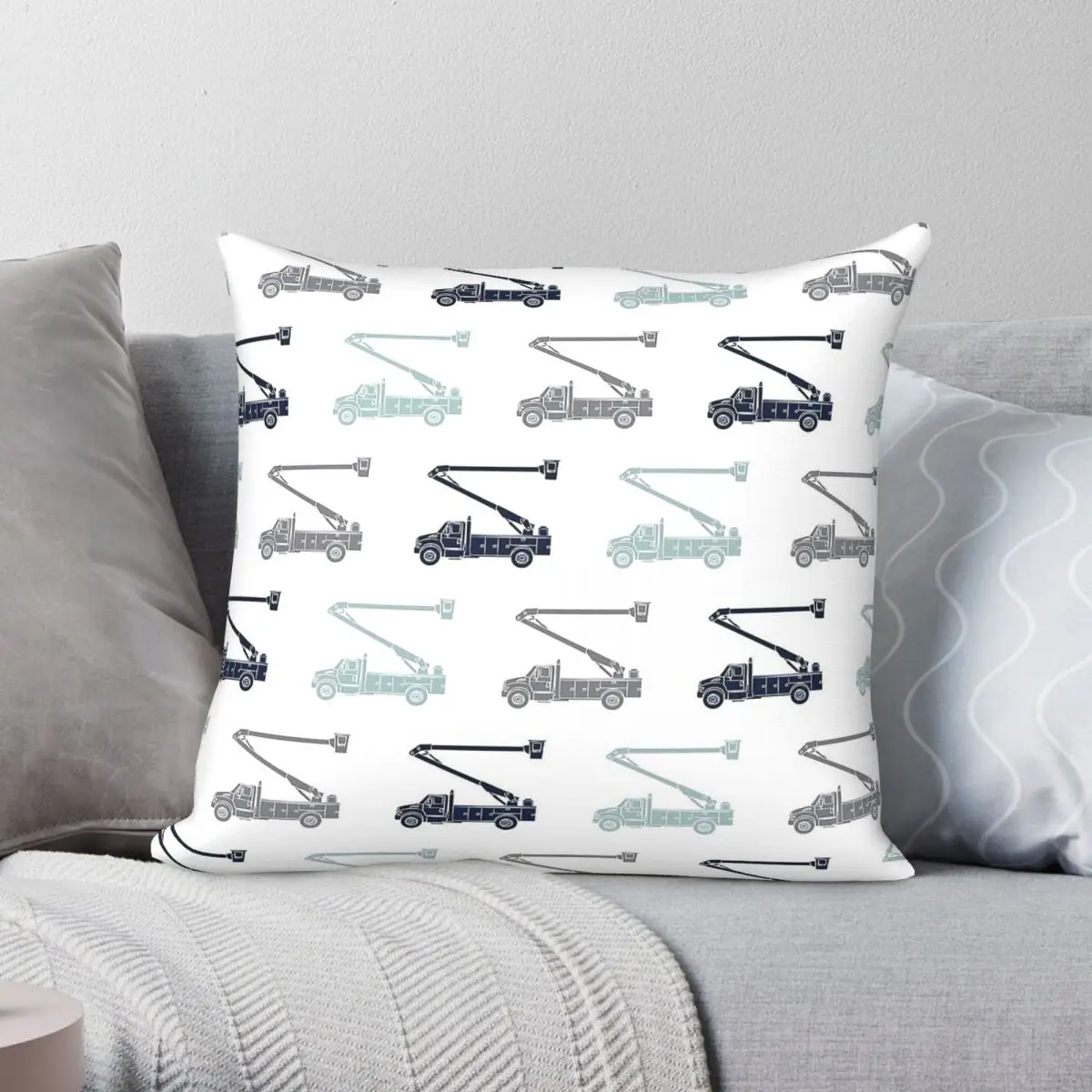 Bucket Trucks Lineman Square Pillowcase Polyester Linen Velvet Printed Zip Decorative Pillow Case Car Cushion Cover