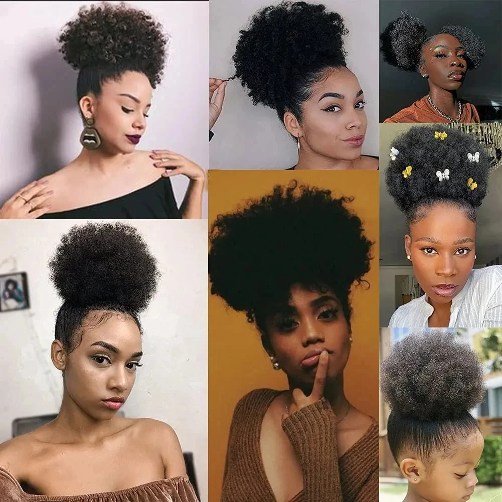Afro Puff sznurkiem przedłużenie kucyka dla czarnych kobiet syntetyczny Afro Puff kucyk na klip na sznurek kucyk kok