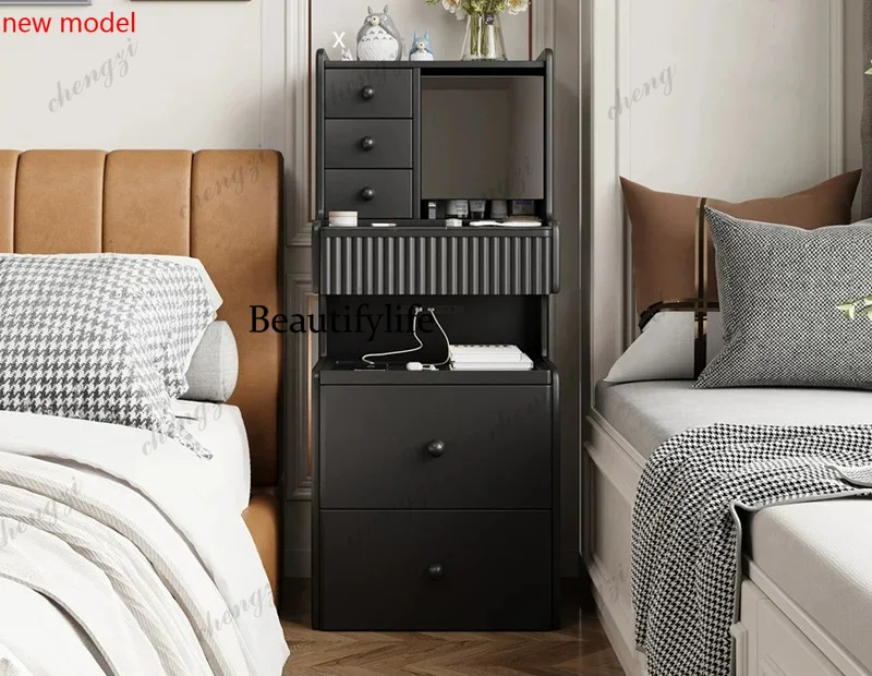 Small bedroom vanity and bedside table integrated French style, small apartment storage vanity table two-in-oneN138