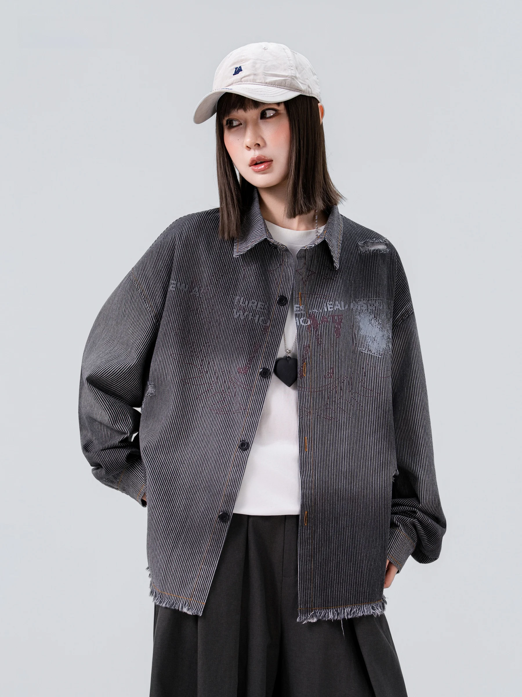 Retro American Style Long Sleeve Shirt Men Women Autumn Hole Design High Sense Open Cardigan Shirt Jacket Trendy Vintage Style