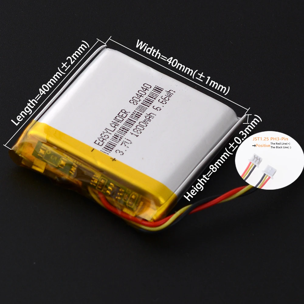 JST1.25mm 3Pin 604040 3.7V 1000mAh Lithium li polymère Li-ion batterie 304040 404040 504040 704040 804040 904040 104040
