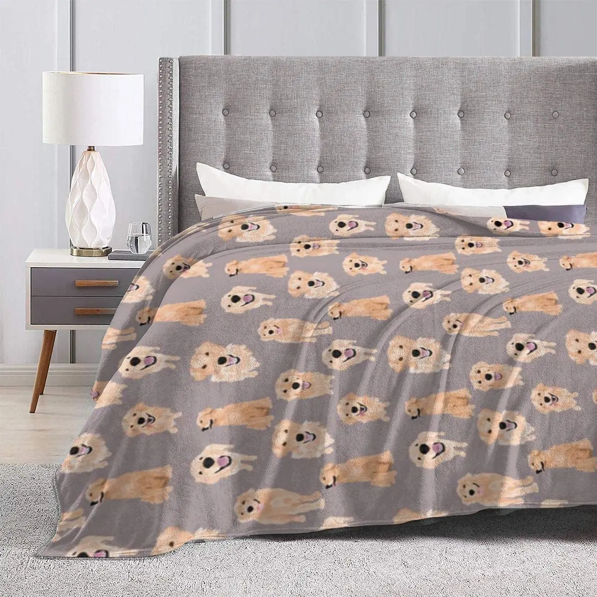 Flannel Fleece Plush Blanket Golden Retriever Companion Dog Pet Animal Pattern Throw for Sofa Bed Couch Air Conditioning Blanket