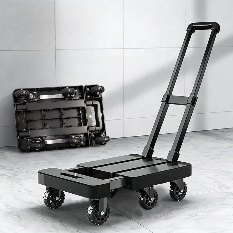 Quiet Large Wheel Hand-Pulled Folding Utility Cart Home And Commercial Use Retractable Handle Flatbed Small Tractor