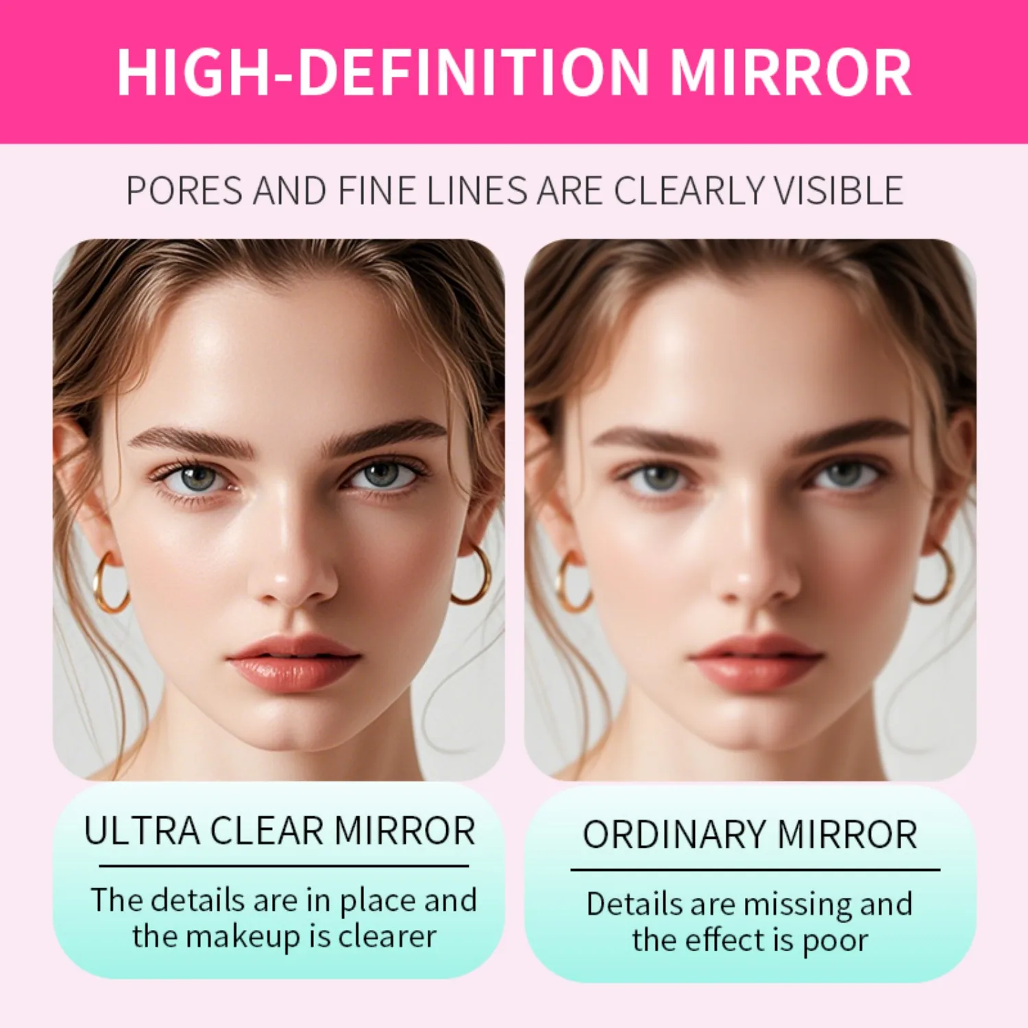 Miroir de maquillage LED pliable et compact, grossissement double face 3X, gradation tactile, portable rechargeable pour femme