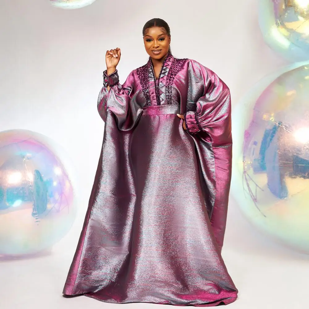 エレガンスアフリカンドレス女性のための高級高品質ジャカード生地 boubou アフリカファムベルト付き