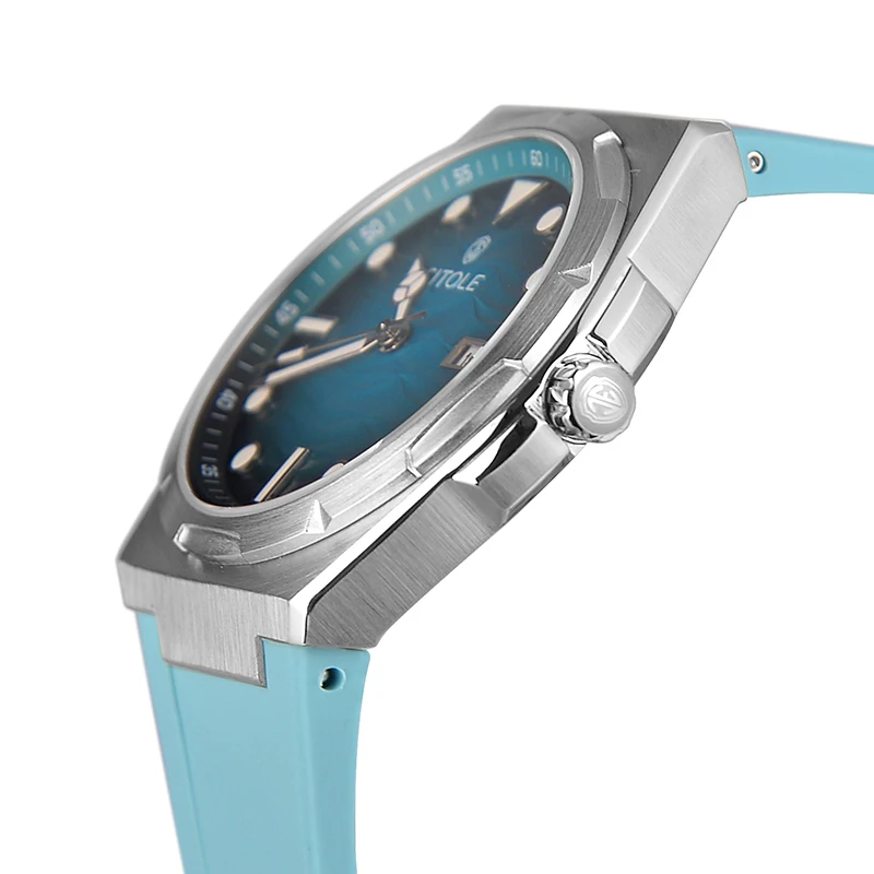 CITOLE 44mm Quartz Watch MIYOTA Movement Sapphire Glass Waterproof Rubber Strap Analog Wristwatch Casual Clock Stainless Steel