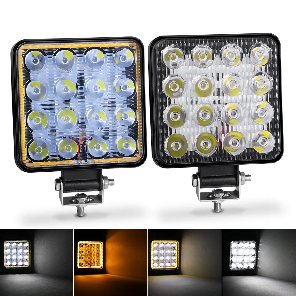 Car LED Bar Worklight 16LED 48W Spotlight Work Light Square Round Fog Lamp For 4x4 Bar Offroad SUV Auto Truck ATV 9V-36V White