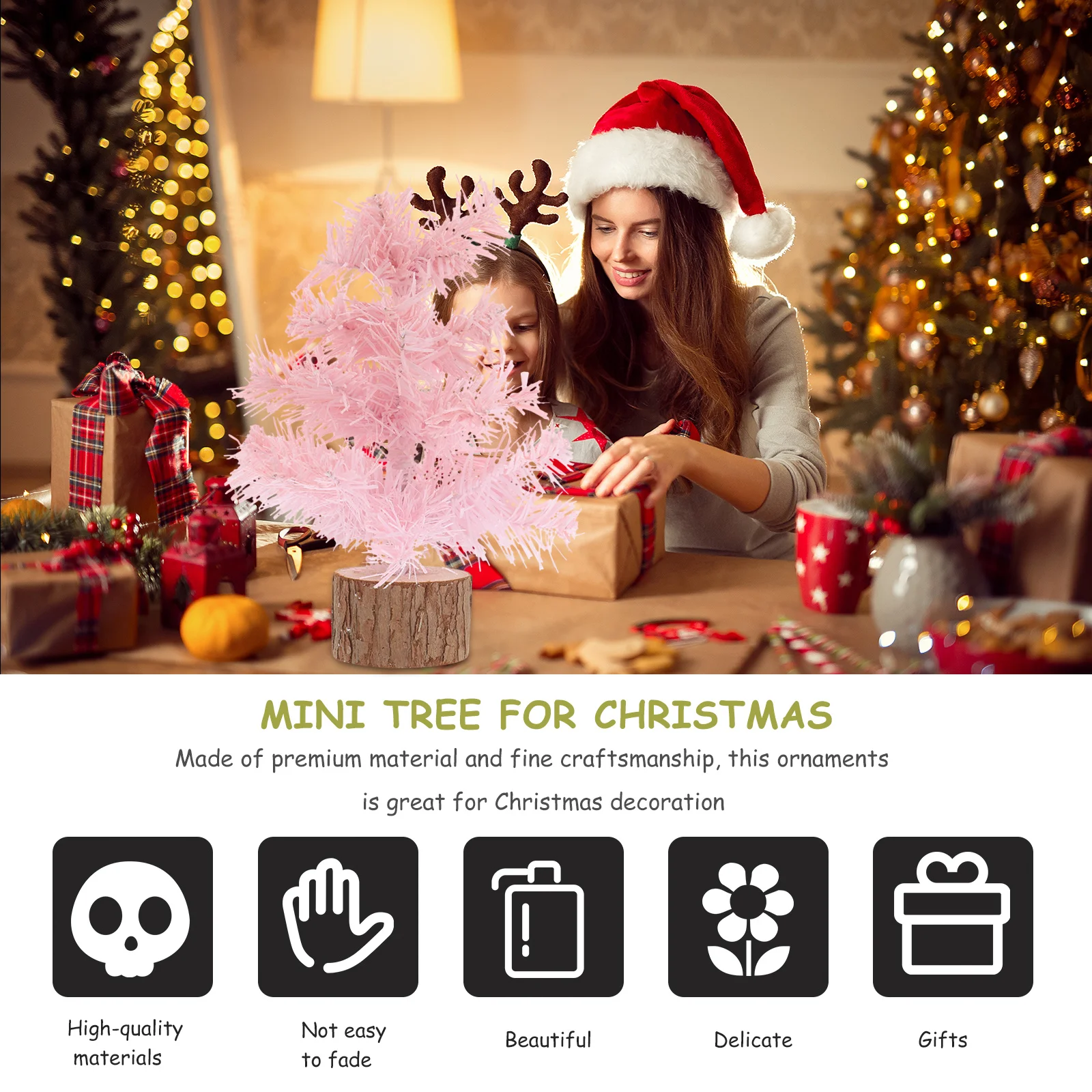 

Artificial Flocked Tree Miniature Christmas Small Ornament Tabletop Desktop Decoration Pink Sisal Office